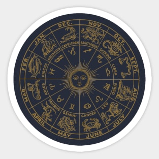 Vintage Astrology Wheel Shirt – 12 Zodiac Signs in Gold Celestial Mandala Sticker